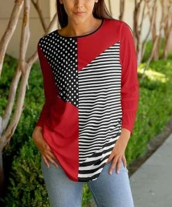 Lily | Black & Red Stripe Three-Quarter Sleeve Tunic - Women & Plus