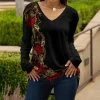 Lily | Black & Red Floral Long-Sleeve V-Neck Tunic - Women & Plus
