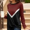 Lily | Black & Red Chevron Knot-Front Long-Sleeve Tunic - Women