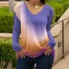 Lily | Lavender & Pink Ombré Long-Sleeve V-Neck Tunic - Women & Plus