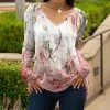 Lily | White & Pink Floral Long-Sleeve V-Neck Tunic - Women & Plus