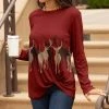 Lily | Red & Brown Deer Front-Twist Long-Sleeve Tunic - Women & Plus