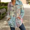 Lily | Blue & Pink Paisley Floral Pocket Button-Up Shacket - Plus
