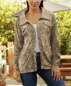 Lily | Beige Velvet Pocket Shacket - Women