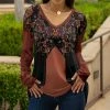 Lily | Rust & Black Floral Long-Sleeve V-Neck Tunic - Plus