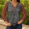 Lily | Gray & Rust Abstract Plaid Pleated Button-Front Tunic - Women