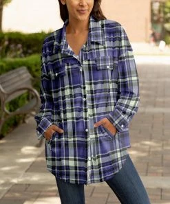 Lily | Purple & Mint Plaid Collared Pocket Shacket - Plus