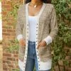 Lily | Tan & White Snap-Button Pocket Open Cardigan - Women