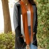 Lily | Black & Rust Stripe Pocket Open Cardigan - Plus