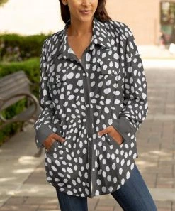 Lily | Gray & White Teardrop Collared Button-Up Shacket - Plus