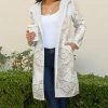 Lily | White & Brown Floral Pocket Hooded Car Coat - Plus