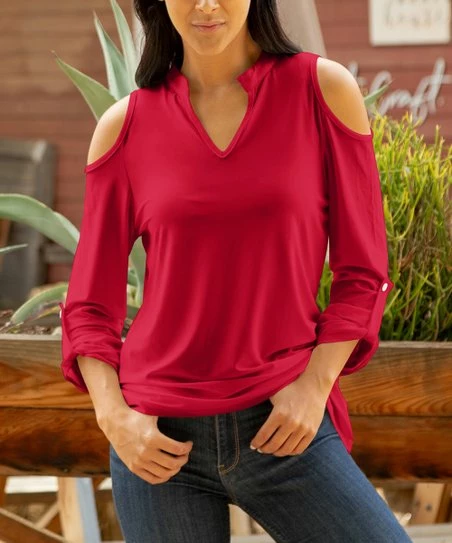 Lily | Red Cold-Shoulder Tunic - Women 1 Lily | Red Cold-Shoulder Tunic - Women