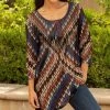 Lily | Blue & Brown Abstract Pleated Button-Front Tunic - Women