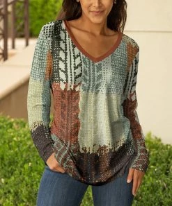 Lily | Rust & Gray Abstract Patchwork V-Neck Tunic - Women & Plus