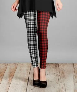Lily | Red & White Color Block Plaid Leggings - Women
