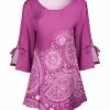 Lily | Pink & White Paisley Tie-Sleeve Boatneck Tunic - Plus