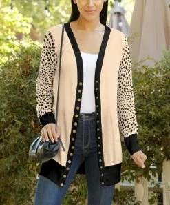 Lily | Cream & Black Cheetah Snap-Up Cardigan - Women