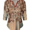 Lily | Beige & Brown Floral Three-Quarter Sleeve Notch Neck Tunic - Plus