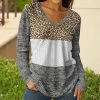 Lily | Gray & Brown Leopard Color Block V-Neck Tunic - Plus