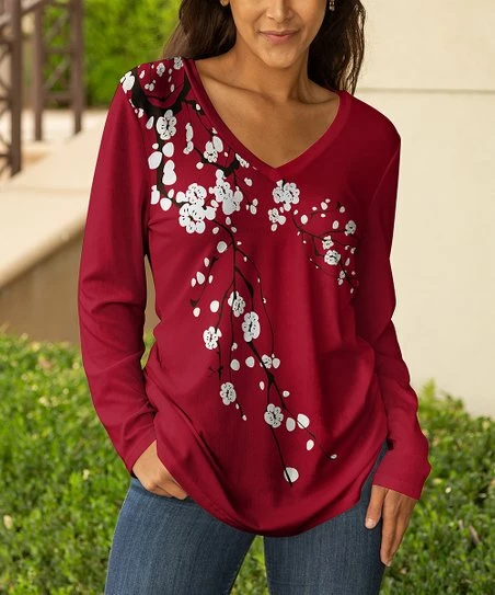 Lily | Red & White Floral V-Neck Tunic - Women & Plus 1 Lily | Red & White Floral V-Neck Tunic - Women & Plus