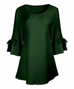 Lily | Forest Green Tie-Sleeve Boatneck Tunic - Women & Plus