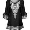 Lily | Black & White Lace-Print Tie-Sleeve Boatneck Tunic - Women & Plus