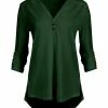 Lily | Forest Green Long-Sleeve Hi-Low V-Neck Tunic - Plus