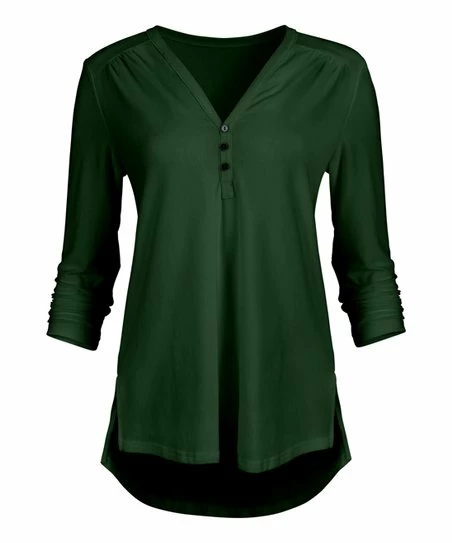 Lily | Forest Green Long-Sleeve Hi-Low V-Neck Tunic - Plus 1 Lily | Forest Green Long-Sleeve Hi-Low V-Neck Tunic - Plus