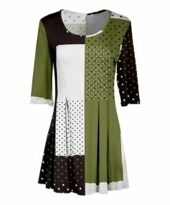 Lily | Black & Olive Color Block Dot Three-Quarter Sleeve Boatneck Tunic - Women & Plus