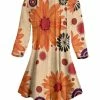 Lily | Orange & Cream Floral Three-Quarter Sleeve Pleated Tunic - Women