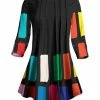 Lily | Black & Blue Square Color Block Three-Quarter Sleeve Pleated Tunic - Women