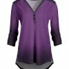 Lily | Dark Purple & Black Ombré Long-Sleeve Hi-Low V-Neck Tunic - Women