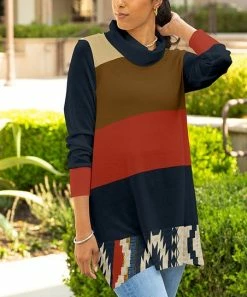 Lily | Navy & Orange Stripe Cowl Neck Top - Plus