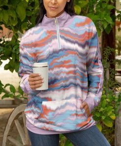Lily | Orange & Pink Digital-Wave Half-Zip Pullover - Plus