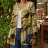 Lily | Beige & Gold Abstract Button-Up Cardigan - Plus