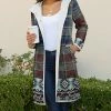 Lily | Blue & Brown Plaid Geometric Hooded Duster - Plus