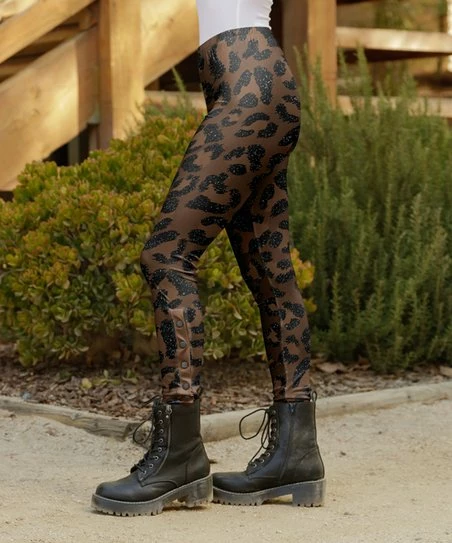 Lily | Brown & Black Leopard Side-Button Leggings - Plus 1 Lily | Brown & Black Leopard Side-Button Leggings - Plus