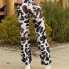 Lily | White & Brown Cow-Print Front-Pocket Pants - Plus