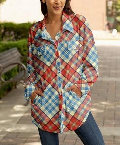 Lily | Red & Blue Plaid Pocket Shacket - Plus