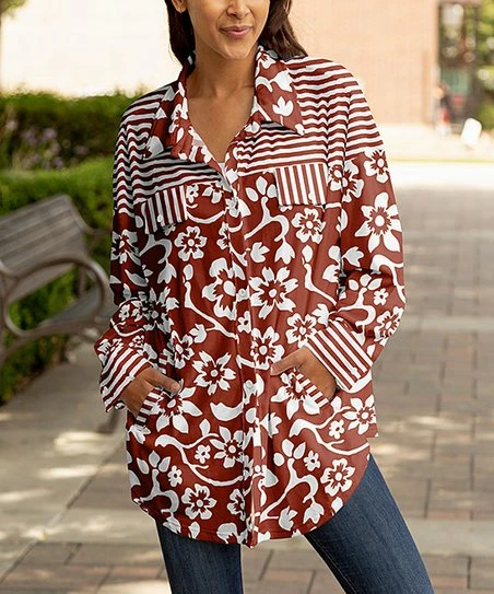 Lily | Red & White Floral Pocket Shacket - Plus 1 Lily | Red & White Floral Pocket Shacket - Plus