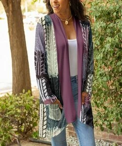 Lily | Green & Pink Geometric Pocket Cardigan - Plus