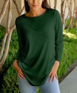 Lily | Forest Green Long-Sleeve Crewneck Top - Plus
