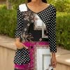 Lily | Black & Pink Polka Dot Patchwork Pocket Wide V-Neck Tunic - Women