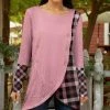 Lily | Pink & Black Plaid Color Block Long-Sleeve Wrap Tunic - Women