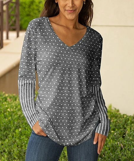 Lily | Gray & White Dot V-Neck Tunic - Women & Plus 1 Lily | Gray & White Dot V-Neck Tunic - Women & Plus
