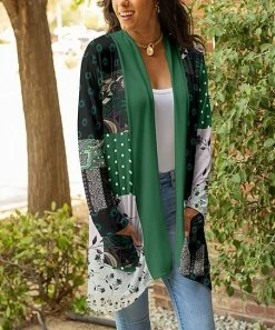 Lily | Green & Black Floral Pocket Cardigan - Plus