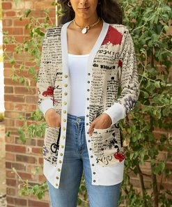 Lily | Beige & Black 'Vintage' Pocket Cardigan - Women & Plus