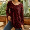 Lily | Red & Black Leopard Long-Sleeve V-Neck Tunic - Plus