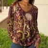Lily | Brown & Yellow Abstract Long-Sleeve V-Neck Tunic - Plus