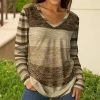 Lily | Beige & Brown Stripe Long-Sleeve V-Neck Tunic - Women & Plus